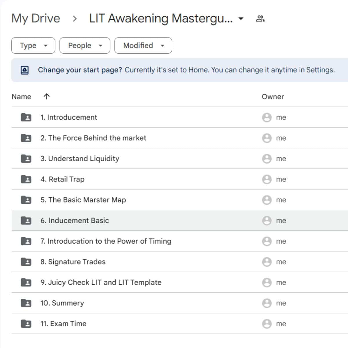 Introducement The Force Behind the Market Understand Liquidity Retail Trap The Basic Marster Map Inducement Basic Introduction to the Power of Timing Signature Trades Juicy Check LIT and LIT Template Summery Exam Time